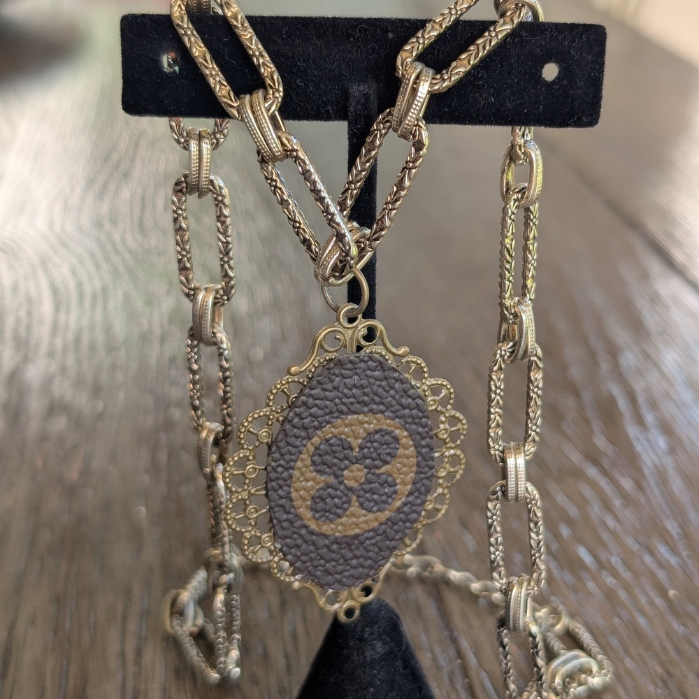 Louis Vuitton Upcycle 20-in Elegant Gold and Silver Pendant Necklace